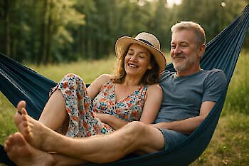 Ferienhäuser im Feriendorf in Bayern Hängematte
